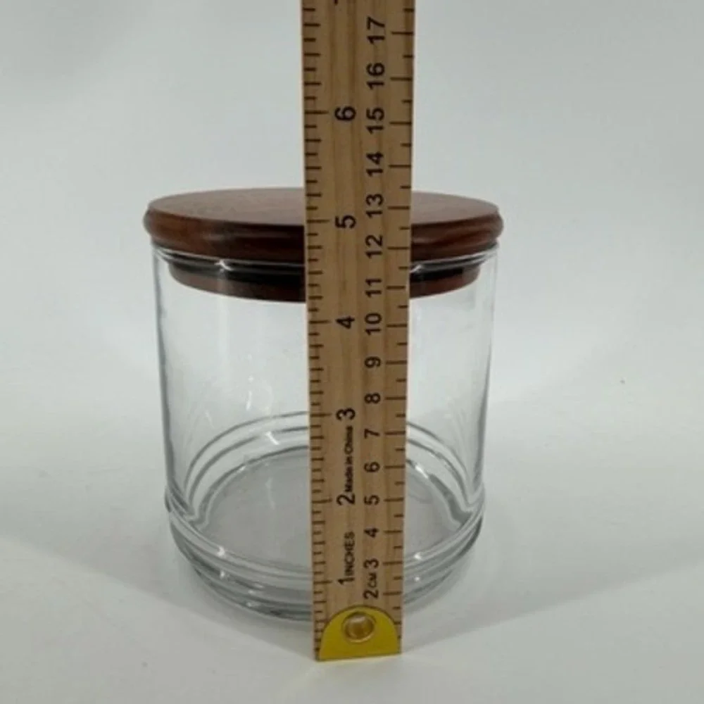 Clear Glass Storage Canister with Wood Lid Airtight Seal Jar 5.25in